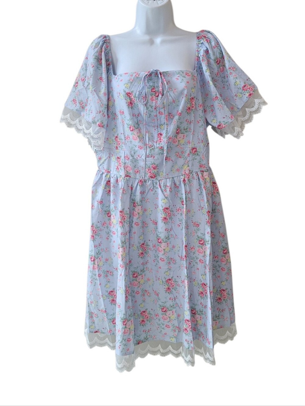 Scarlet Darkness Floral Victorian Romantic Off Shoulder Lace Trim Dress Size XL